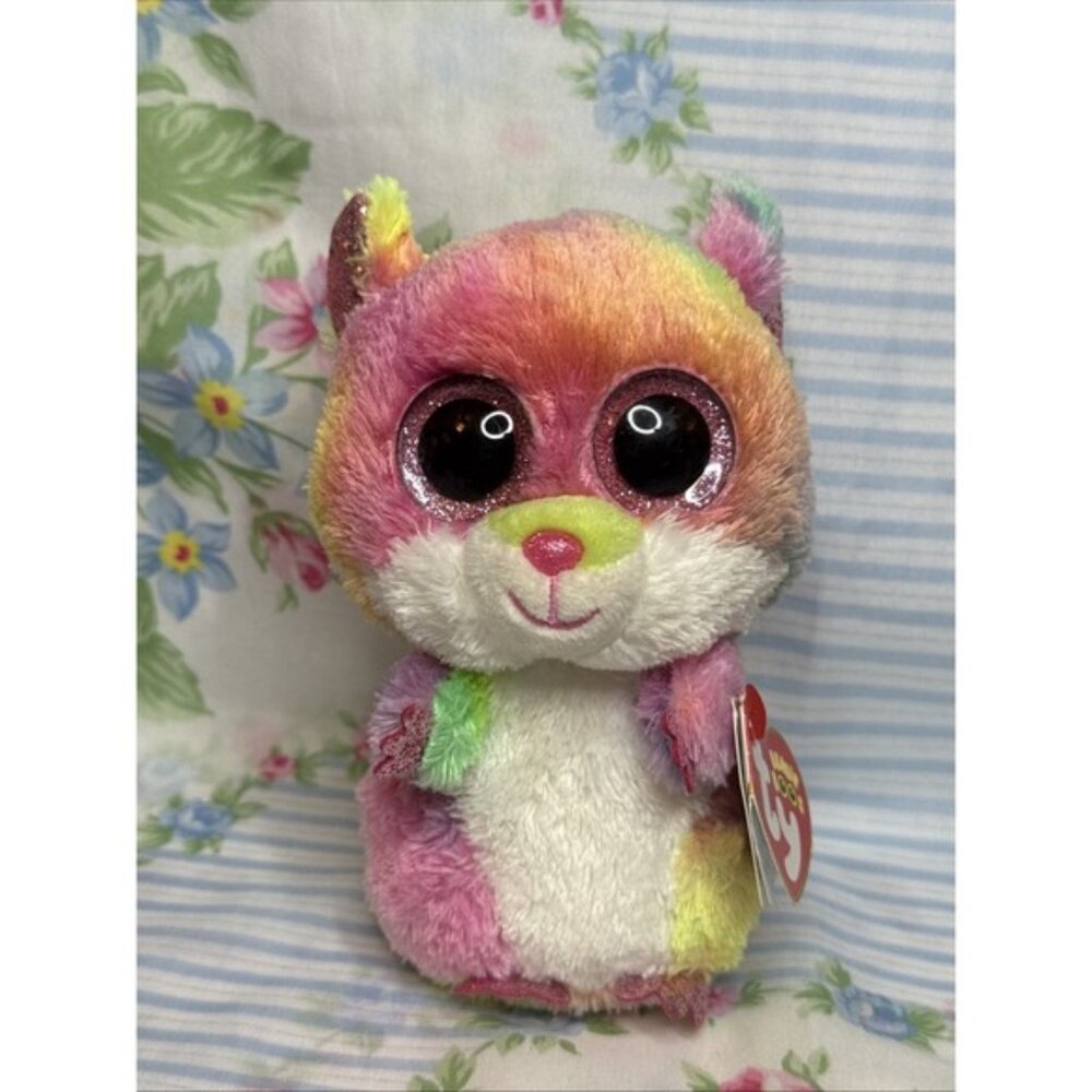 Ty Beanie Boo Rodney the Hamster‎ Plush 6" Rainbow Glitter Eyes Stuffed Animal